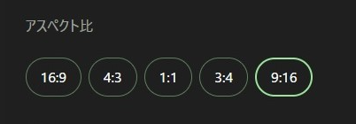 Kaiber　「ビデオ設定」選択操作画面　「アスペクト比」画面サイズ　5種類